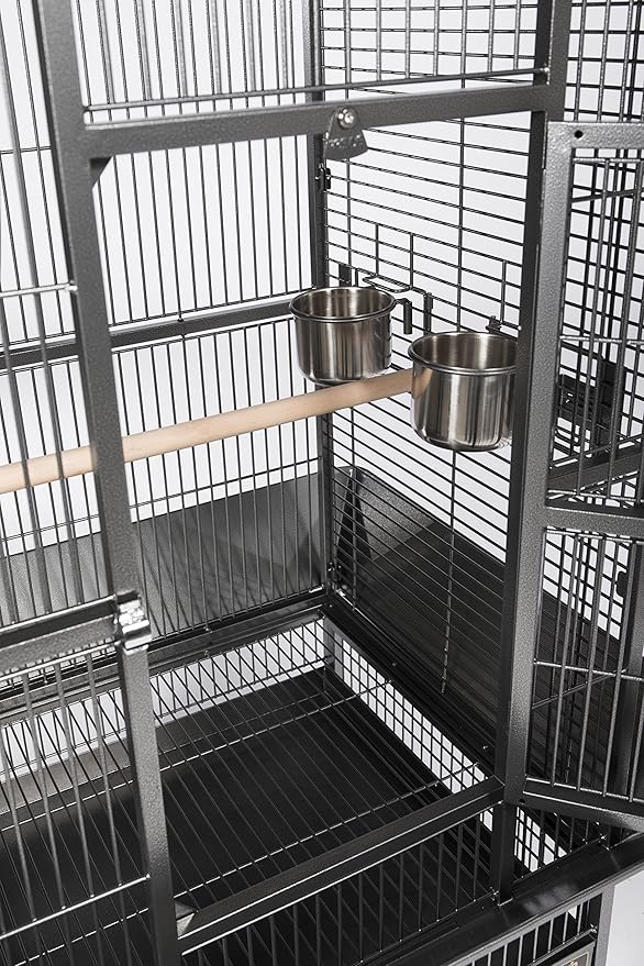 Prevue Pet Products Dometop Bird Cage - for Parrots, Conures, Caiques, Small Cockatoos, Big Bird Cage with Wheels, Indoor or Outdoor - Large, Black Hammertone