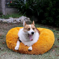 Calming Dog Bed for Medium Dogs Washable Donut 30 inches Anti-Slip Pet Bed,Round Fluffy Plush Faux Fur Cat Bed,Fits up to 45 lbs Pets,Orange