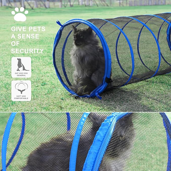 Catio Outdoor Cat Enclosure, 3-in-1 Extra Large Portable Cat Playpen with Tower Tent & Tunnel, Foldable Waterproof Mesh Catio for Indoor Outdoor Cats & Small Pets