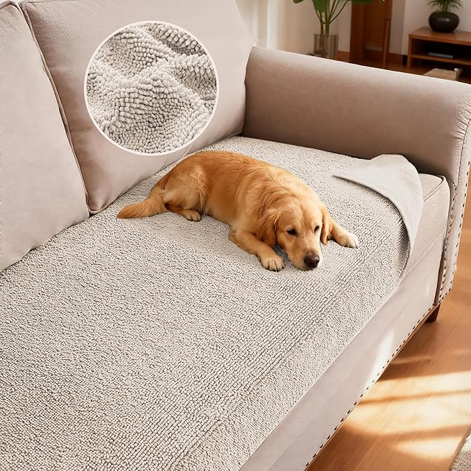 H.VERSAILTEX Non Slip Pet Couch Cover Chenille Dog Bed Protector Thick Soft Sofa Slipcover Pet Friendly Washable Couch Cushion Covers for Pets (30" x 70", Oatmeal)