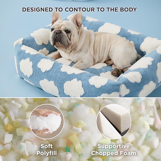 LE SURE Cute Dog Bed for Medium Dogs - Washable Pet Beds,Cozy Rectangle Orthopedic Sofa with Jacquard Shaggy Plush & Anti Slip Bottom,30x24x8inches