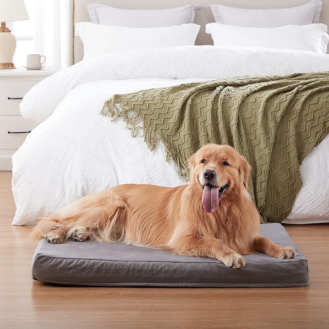 Jumbo Dog Bed for Large Dogs, Orthopedic Memory Foam Pet Bed, Washable Dog Crate Bed with Cooling Gel, Removable Cover & Waterproof Lining
