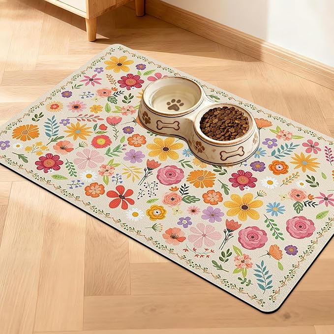 Pet Feeding Mat for Floors Waterproof Dog Mat for Food and Water Absorbent Quick Dry Non Slip mat for Cat Bowls
