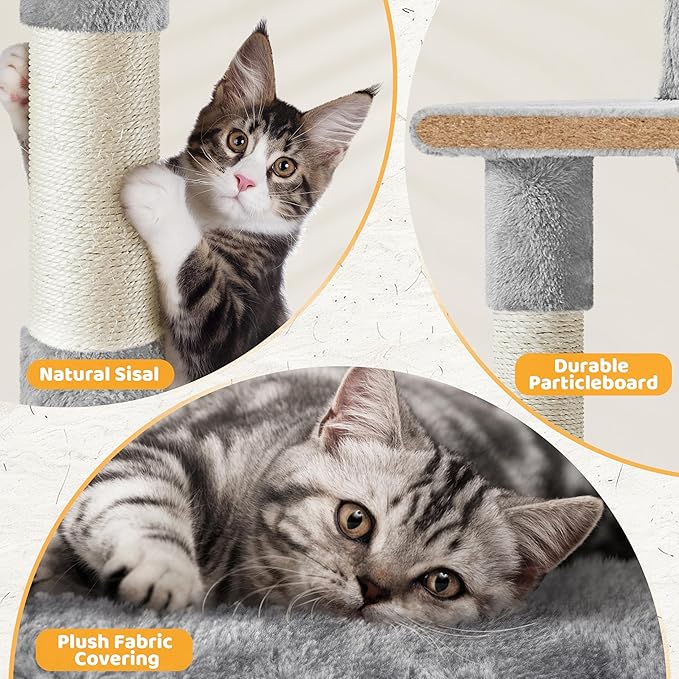 Yaheetech | 54in Cat Tree | Multi-Level Cat Tower w/Spacious Perch, Cozy Condo and Hammock, 3 Scratching Posts, Interactive Toy | Sturdy Pet Furniture | for Indoor Kittens to Large Cats | Light Gray