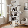 Hey-brother XL Size Cat Tree, 73.4 inch Cat Tower with 3 Caves, 3 Cozy Perches, Scratching Posts, Board, Activity Center Stable for Kitten/Gig Cat, Light Gray MPJ032W