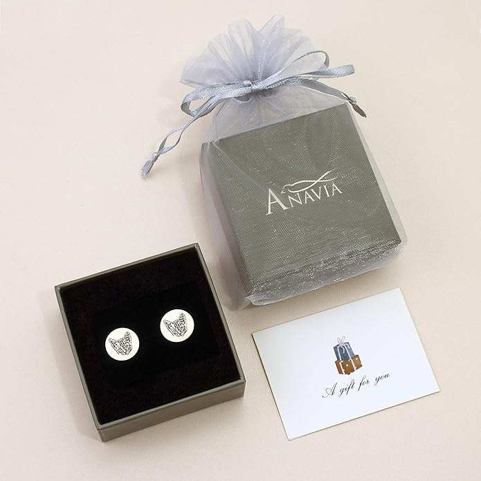 Anavia Pet Portrait & Handwriting Cufflinks Tie Clip Gift Box Set, Personalized Sketch Style Photo Engraving Men's Jewelry Accessories for Father Dad Brother Boyfriend Husband Wedding Birthday Gift