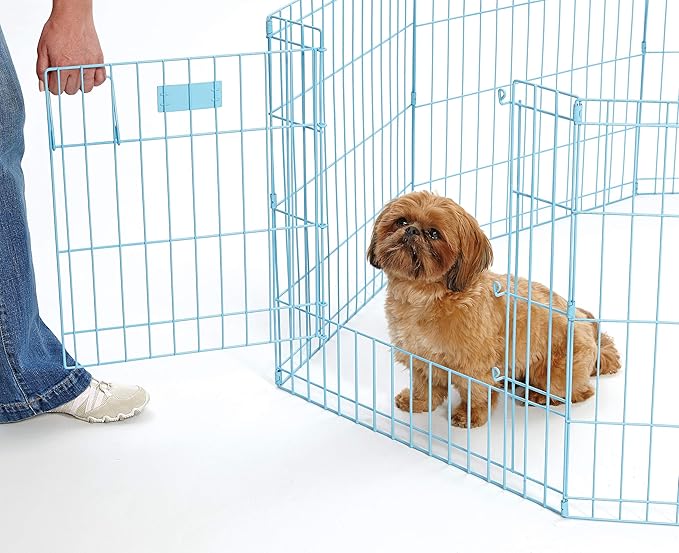 MidWest Homes for Pets Folding Metal Puppy / Dog Exercise Pen, Indoor/Outdoor Playpen with Door, 16 Sq Feet of Play Space, 24-Inches Tall, Blue