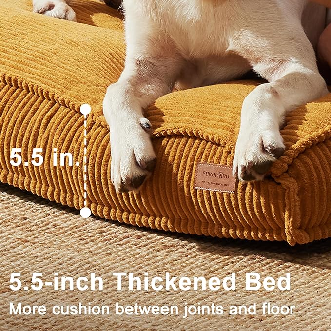 FUKUMARU 5.5-Inch Thick Dog Bed Mat, Washable Cat Bed with Waterproof Lining, Orthopedic Dog Beds for Senior Dogs, Cozy Flat Dog Kennel Bed for Crate, Non-Slip Pet Pillow Bed, Orange