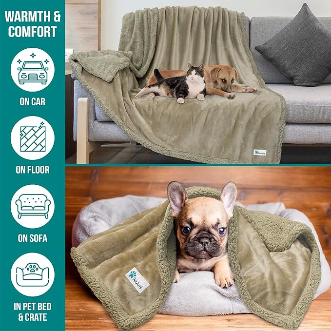PetAmi Dog Blanket for Bed, XL Pet Blanket Large Dogs, Fleece Furniture Couch Cover Protector Sofa Car Crate Kennel, Soft Sherpa Cat Throw Plush Reversible Washable, Twin 60x80 Solid Taupe