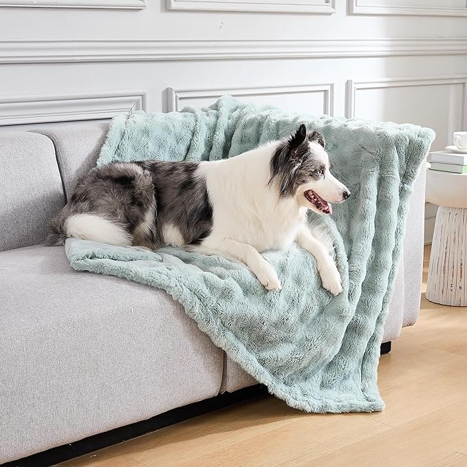 Modern Threads Water-Resistant Faux Rabbit Fur Pet Blanket for Dogs & Cats – Ultra-Soft Couch, Bed & Crate Protector, 40x50 Light Blue