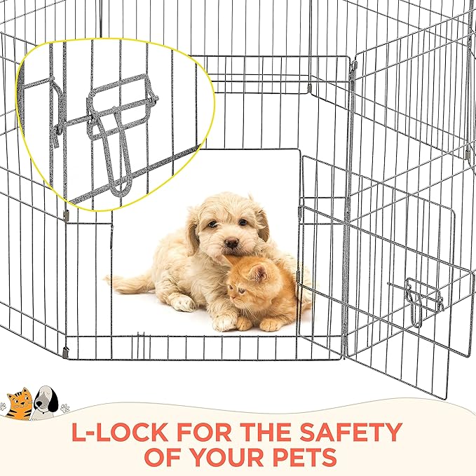 Yaheetech 24" High 8 Panel Foldable Metal Dog Exercise Pen Pet Playpen Dog Fence Outdoor & Indoor Use for Small Animals with Door Black