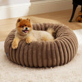 Bedsure ComfyFleece™ Donut Small Dog Bed - Dog Beds for Small Dogs with Corduroy Fleece & Anti Slip Bottom, Round Faux Fur Pet Beds with Washable Removable Cover, Camel Brown, 23x23x7 inches