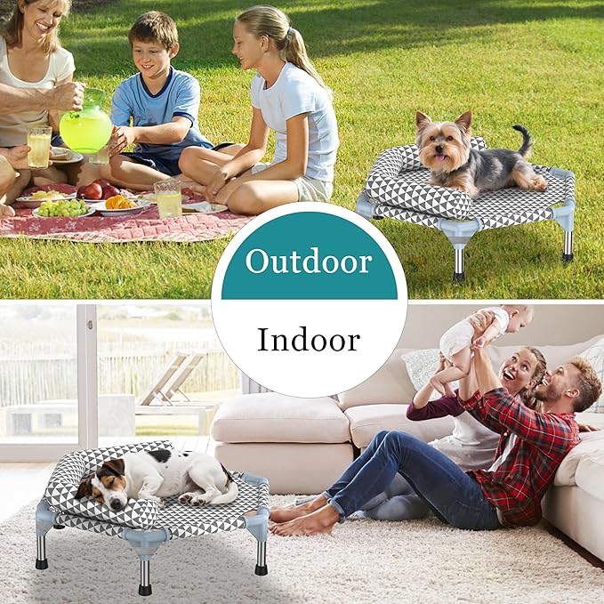 Orthopedic Dog Bed for Small Dogs - Removable Bolsters & cleanable Cover,Elevated Outdoor Dog Bed,Raised Dogs Bed,Easy to Assemble,Up to 75 lbs,Small