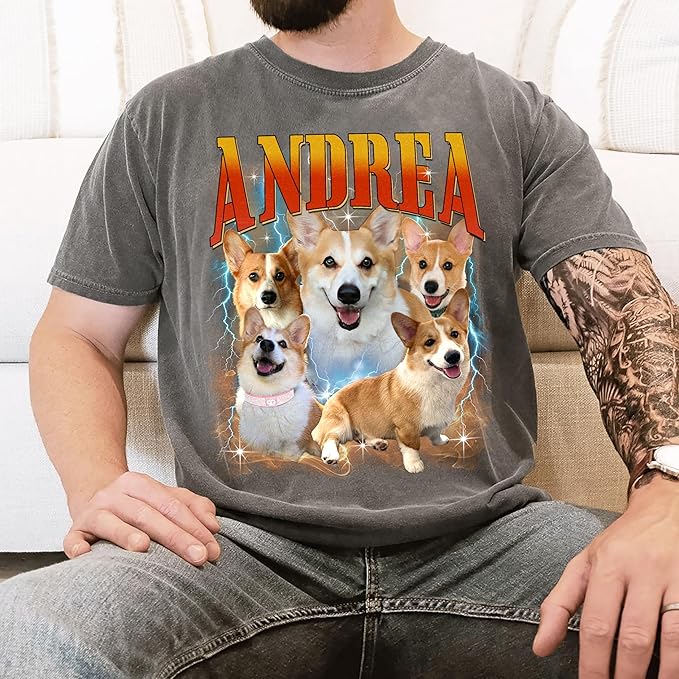 H-DEWALL Custom Shirts Custom Bootleg Rap Shirt for Him Custom Face Shirt with Photo Pet Custom Tees Gift for Dog Cat Lover