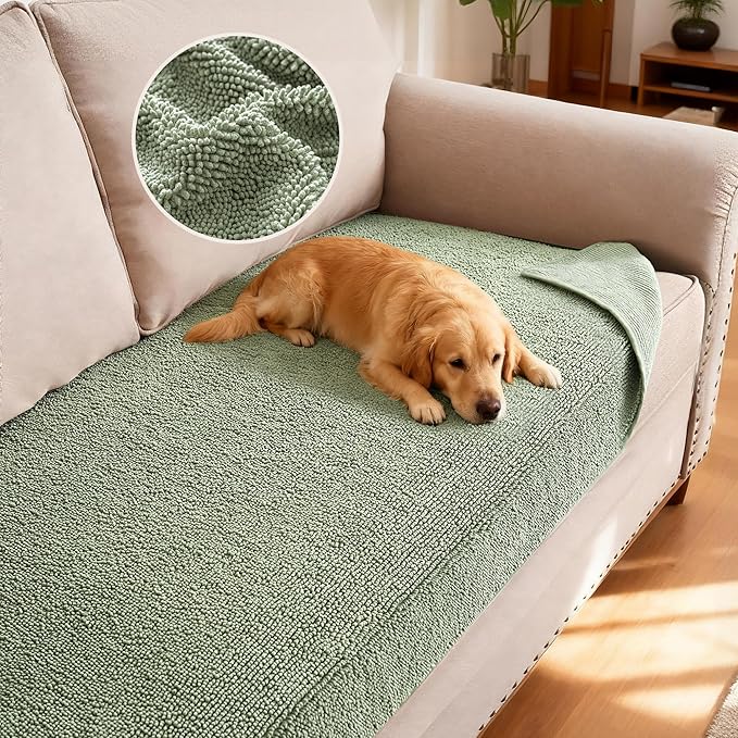 H.VERSAILTEX Non Slip Pet Couch Cover Chenille Dog Bed Protector Thick Soft Sofa Slipcover Pet Friendly Washable Couch Cushion Covers for Pets (30" x 70", Sea Foam)