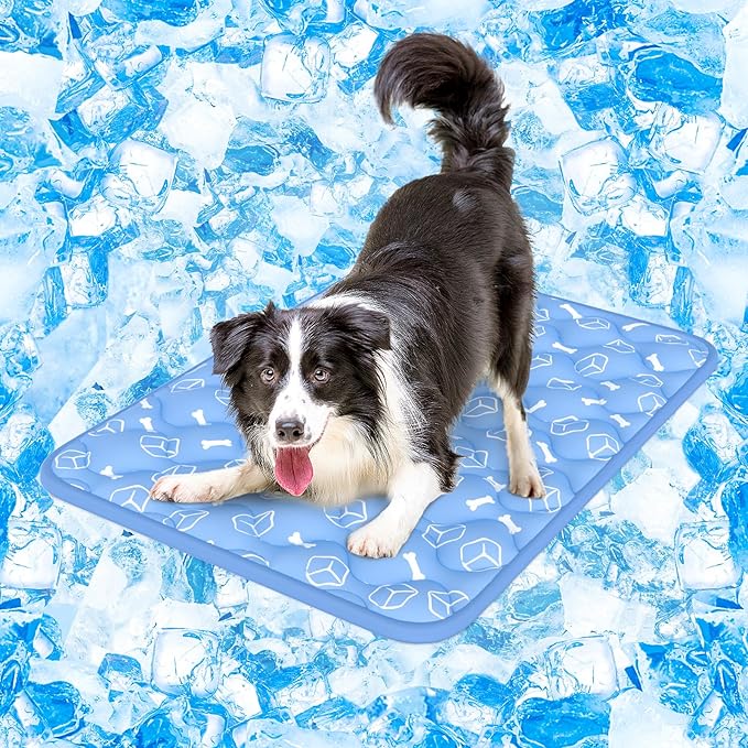 Rywell Dog Cooling Mat 2.0, Ocean Blue,36" x 27" Thick & Durable Cooling Mat for Large Dogs, Long-Lasting Cool with Waterproof & Color-Changing Arc-Chill Tech (Q-Max>0.5) Washable& Non-Toxic