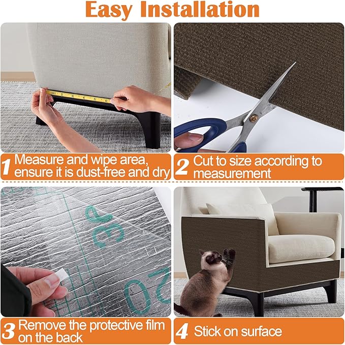 Cat Scratch Furniture Protector - 158" x 17" Trimmable Self-Adhesive Cats Claws Scratch Pads, DIY Cat Climbing Couch Protector for Scratch Post Cat Tree Replacement Indoor (Brown)