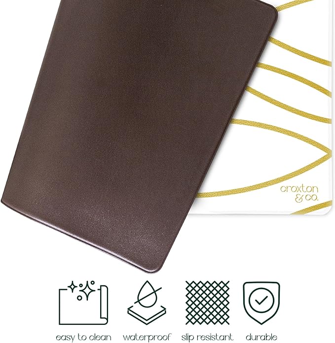CROXTON & CO. Non-Slip Faux Leather Pet Feeding Mat for Dog Bowls | Large Bowl Mat for Food and Water | Durable, Easy-to-Clean Pet Food Mat for Floors | Size: 16.5"x28"