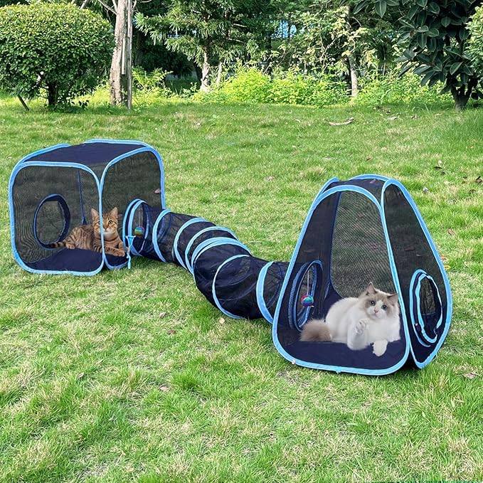 Outdoor Cat Enclosures, Cat Tunnels Tents Cubes for Indoor Cats with Play Ball, Collapsible Outside Playpen Tunnel for Kitty, Rabbit, Puppy and Small Animals