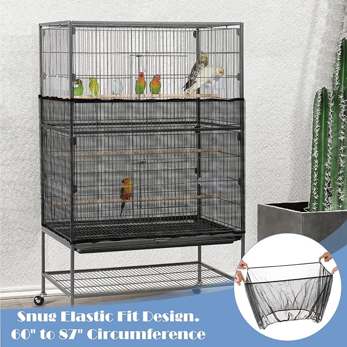 Bird Cage Cover 2 Pcs Universal Bird Cage Seed Catcher Parrot Nylon Mesh Net Cover Stretchy Mesh Skirt Covers for Round Square Cages