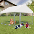 LotFun Large Outdoor Dog Kennel, 6.6 x 6.6 FT Heavy Duty Dog Enclosure with Chain Link Fence, UV-Resistant Canopy Cover, Double Lock Security (6 x 6 x 5 in)