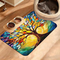 Tree of Life Feeding Mat,Colorful Tree Absorbent Quick-Dry Cat Dog Food and Water Bowl Mats,Non-Slip Rubber Backing Mat,Cat Dog Accessories Supplies 16" x 24"