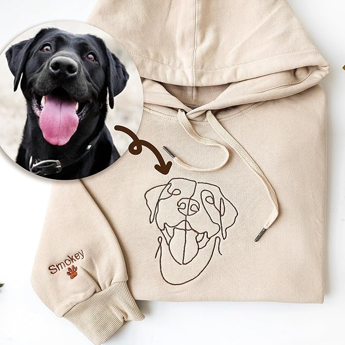 GODLOVER Custom Embroidered Dog Mom Sweatshirt and Hoodie, Line Art Dog Cat Image, Personalized Portrait Shirt, Custom Dogs Name On Sleeve, Dogs Mom Sweatshirts, Pet Lover Gifts, Sweatshirts For Women