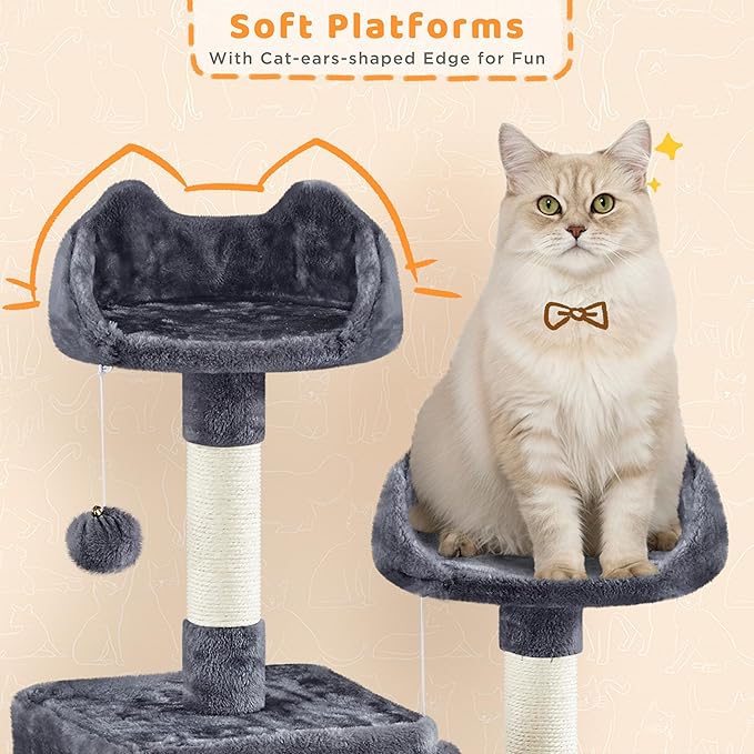 Yaheetech Cat Tree, 82.5in Large Tower w/Hammock, 2 Kitty-Ear Perches, 2 Cozy Condos, Scratching Posts, Basket, Furniture for Large Cats, Kittens, Dark Gray
