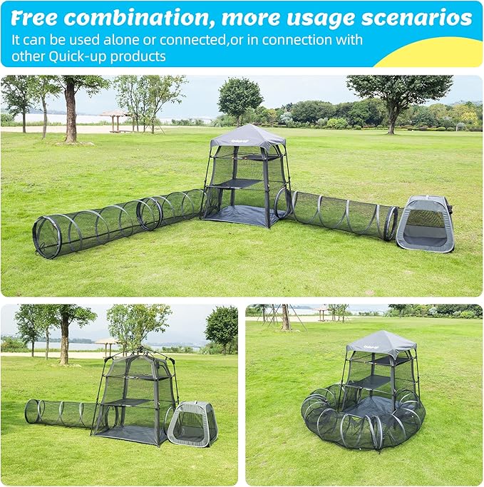 Cat Enclosure Kitten and Tower Tent for Indoor and Outdoor,3 Tier Cage Inside,Outdoor Catio,Portable and Foldable,Two Doors Design; Play Tunnel + Cube(with Three Ways)…