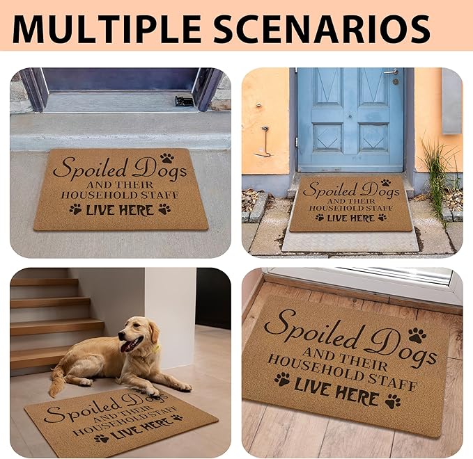 Funny Spoiled Dog Door Mats, Dog Mat for Home Outside Entryway, Funny Welcome Front Door Mat Indoor Outdoor Entrance, Artificial Coir Doormat Rugs for Patio Entry Kitchen Decor, 17x30 Inch