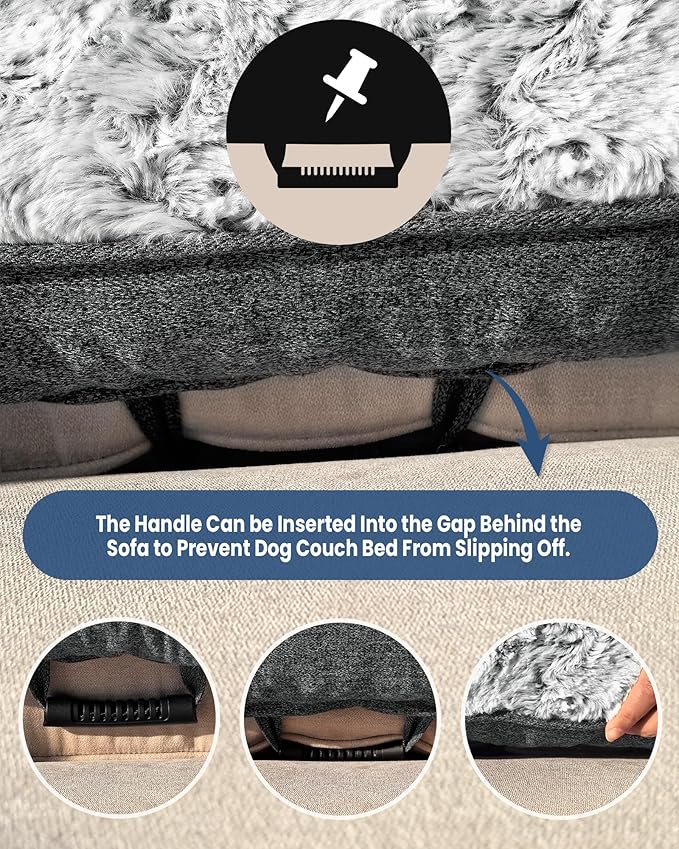 Calming Large Dog Bed for Couch, 41 x 37 inch Removable Couch Cover for Dogs Washable, Non-Slip Fluffy Plush Dog Sofa Mat for Furniture Protector - Dark Grey