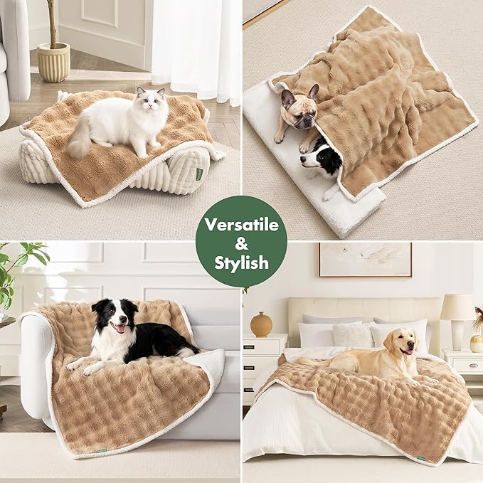 Soft Cozy Waterproof Dog Blanket for Couch - Room Decor Medium Pet Blanket for Furniture Protector, Washable Dog Crate Blankets for Indoors & Outdoors, Khaki, 30"x40"