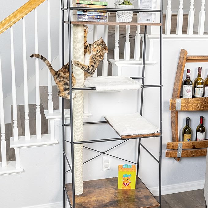PetFusion VersiCLimb Cat Climber | Multi-Purpose Pet Furniture w/Tall Scratching Post & Hammock | Multi-Level Cat Scratcher Great for Pet Storage or Displaying Pictures & Books