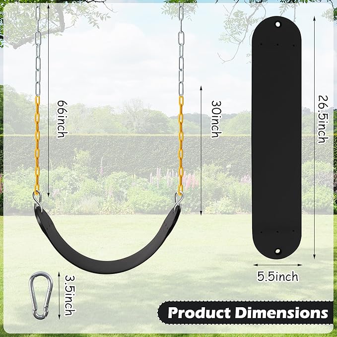 Sunnyglade 8PCS Swings Seats Heavy Duty with 66" Chain, Playground Swing Set Accessories Replacement with Snap Hooks, Support 250lb (8, Black)