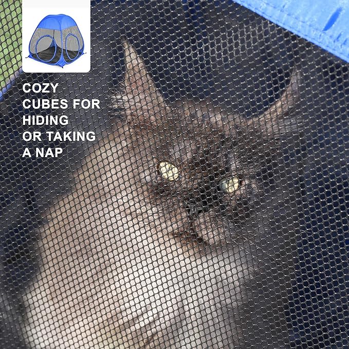 Catio Outdoor Cat Enclosure, 3-in-1 Extra Large Portable Cat Playpen with Tower Tent & Tunnel, Foldable Waterproof Mesh Catio for Indoor Outdoor Cats & Small Pets