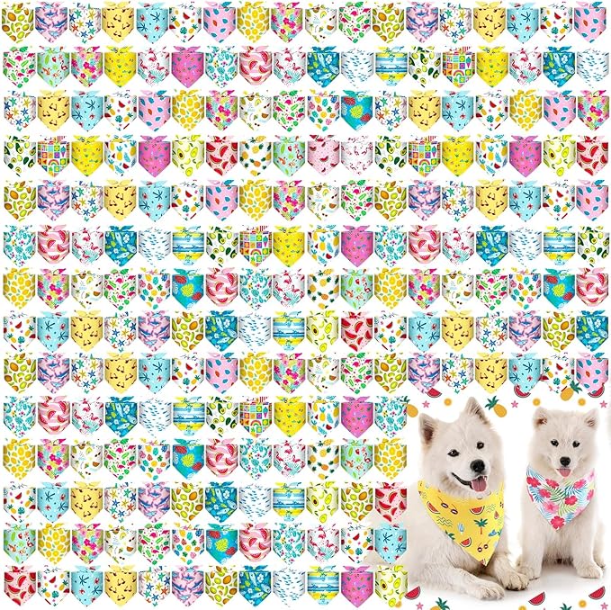 Aliceset 180 Pcs Summer Pet Dog Bandana Bulk Fruit Bandanas for Dogs Adjustable Washable Tropical Pet Triangle Scarf Dog Kerchief Bibs for Small Medium Large Dog Cat Holiday Costume Accessories