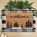 Tinideya 2 Pcs Door Mat Welcome Non Slip Coir Mats Floor Layering Doormats Seasonal for Front Porch Entryway Decor(Snowy Tree)