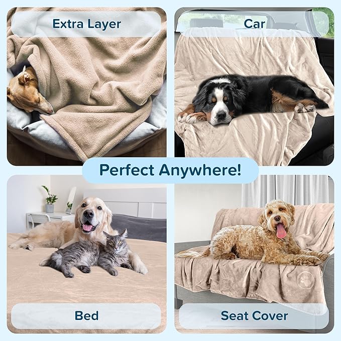PETMAKER Dog Blanket - 80x100in Reversible Sherpa Blanket - Throw Blankets for Bed, Couch, Crate, or Car - Machine Washable Puppy Essentials (Tan)