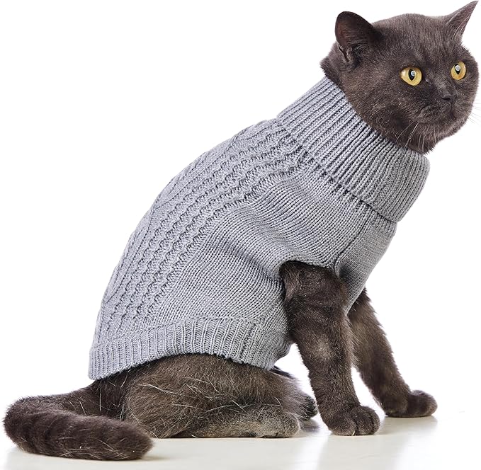 Stretchy Cat Sweater - 17 Colors & 6 Sizes | Snug Winter-Ready Knit for Boy/Girl Cats & Kittens (Grey, X-Small)