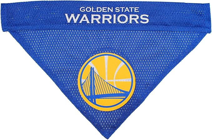 Pets First NBA DOG BANDANA - GOLDEN STATE WARRIORS REVERSIBLE PET BANDANA. 2 Sided HOME & AWAY Sports Bandana with a PREMIUM Embroidery TEAM LOGO, Small/Medium.