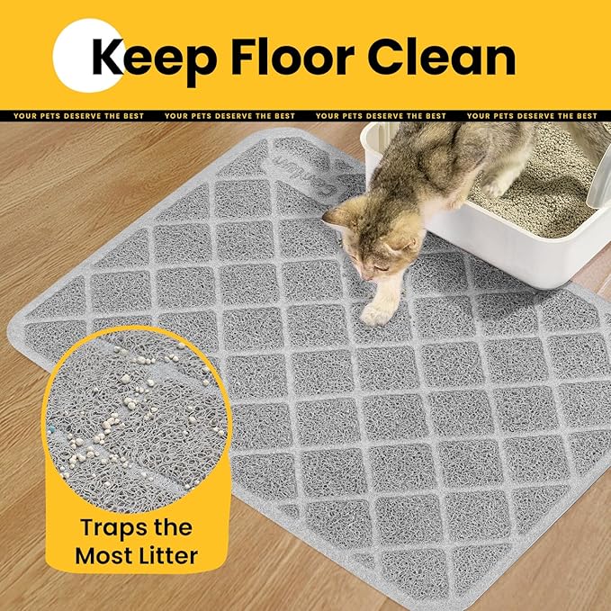 Cat Litter Mat Litter Trapping Mat, 40" x 28" Premium Durable PVC Grid Mesh with Scatter Control, Non-Slip, Less Waste Cat Litter Box Mat, Soft on Kitty’s Paws, Urine Waterproof