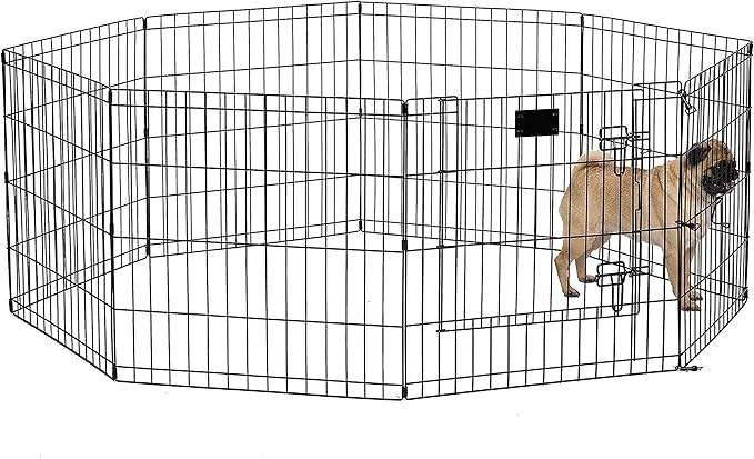 MidWest Homes for Pets Folding Metal Puppy / Dog Exercise Pen, Indoor/Outdoor Playpen with Secure Door, Provides 16 Sq Feet of Play Space, 24-Inches Tall, Black E-Coated