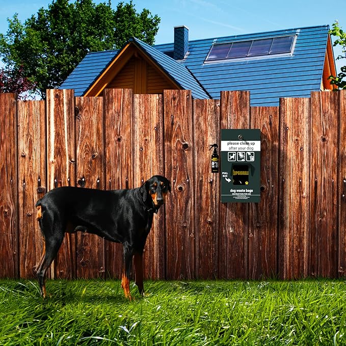 Dog Waste Station Pull Out Bag Dispenser with Hand Sanitizer Bottle - 400 Header Bags Included - Original Glow in the Dark Dog Poop Station Outdoor, Pet Waste Station with Lock and Rain Guard