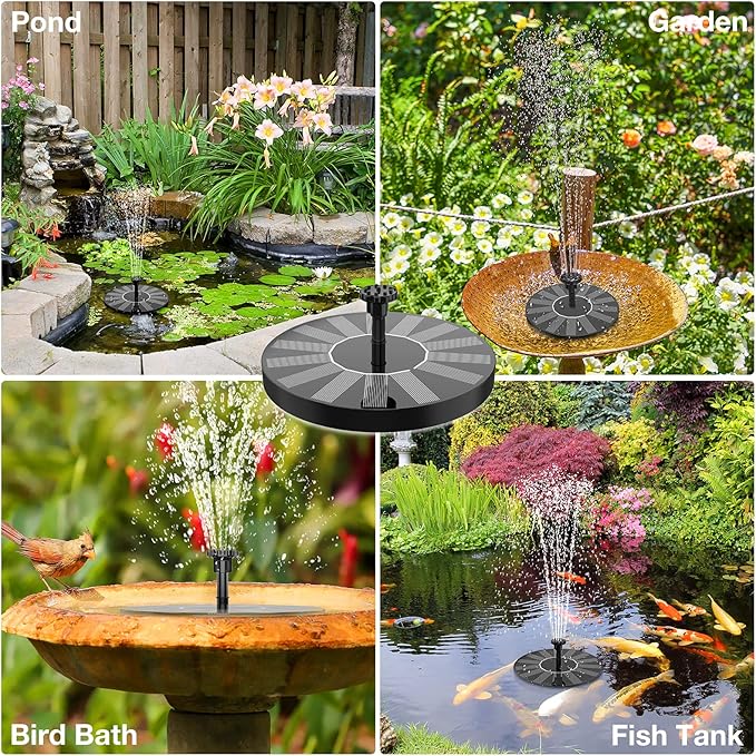 AISITIN 2 x 1.5 W DIY Solar Powered Garden Fountain with 6 Nozzles Effects for Ponds, Bird Bath, Aquarium, Garden Fountain