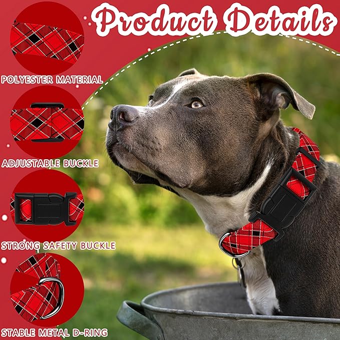 Christmas Plaid Dog Collar, Classical Boys Girls Puppy Collar for Small Medium Large Dogs, Adjustable Soft Pet Collar with Safety Buckle for Male Females(Red Plaid, XS)