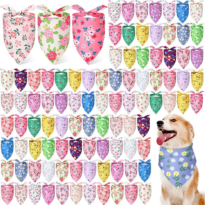 200 Pcs Spring Dog Bandanas Bulk Floral Dog Bandanas for Dogs Triangle Kerchief Bibs Scarf Set for Pet Costume Photo Props Accessories Pet Shops Adoption Events, 25 Styles(25.6 x 17.7 x 17.7)