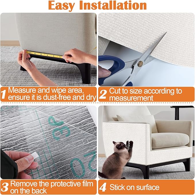 Cat Scratch Furniture Protector - 118"x15.8" Trimmable Self-Adhesive Cat Claws Scratch Pads, DIY Kitten Climbing Couch Protector for Scratching Post Cat Tree Replacement Indoor (Cream White)