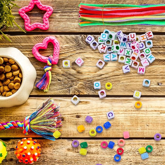 1040 Pcs Adopt a Puppy Pet Party Favors Puppy Adoption Party Supplies Make Your Own Dog Collar Necklace Kit with Beads for Pet Birthday DIY Craft(Without Dog) (Candy Color)