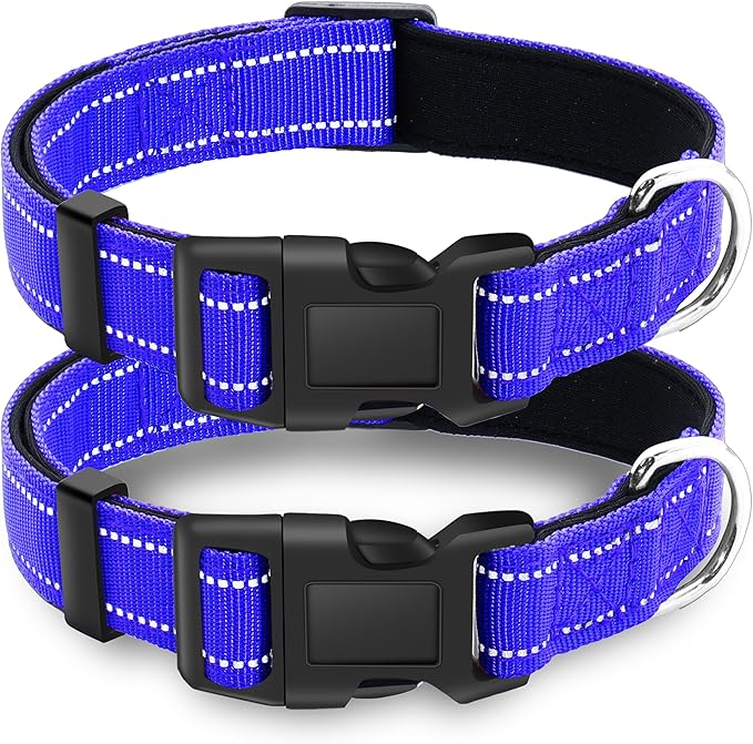 2 Pack Reflective Dog Collar with Safety Locking Buckle, Adjustable Soft Breathable Comfortable Nylon Pet Collar for Small, Medium and Large Dogs, Navyblue, S