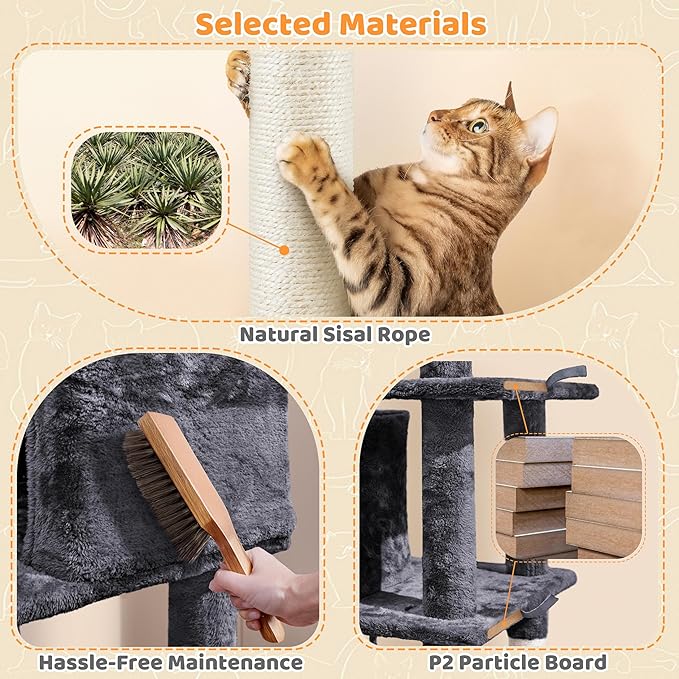 Yaheetech 54in Cat Tree Tower, Multi-Level Pet Stand Furniture with Hammock Scratching Posts Condo Extended Platform for Indoor Cats Large to Play and Sleep